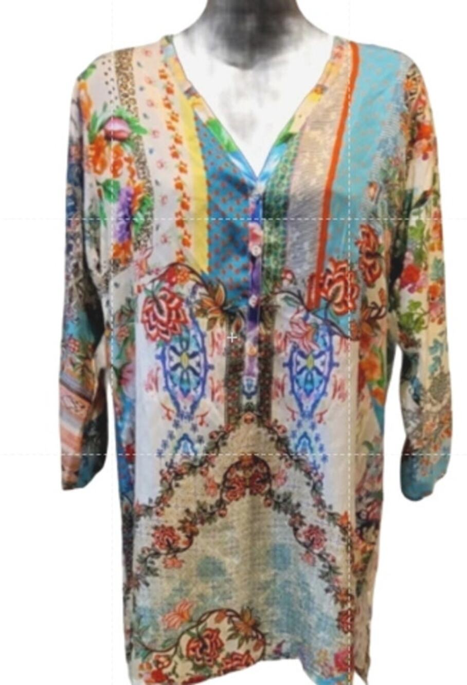 Johnny Was Blush Button-Down Blouse in Floral Print Lightweight Silk Top S